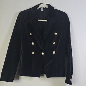Aqua Black Velvet Blazer with Gold Accents Size M